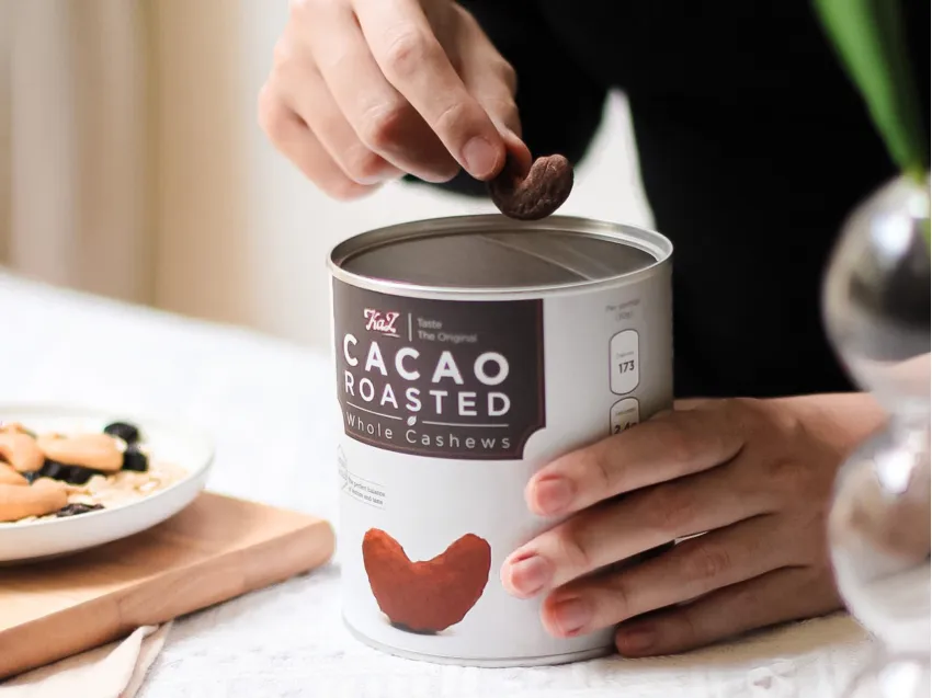 Cacao Roasted Whole Cashews In Tin Jar, Premium Cashew Nuts, Crispy Fat, Vietnamese Snacks, Seasoned Cashew Nuts, Good For Health, Exclusive Design