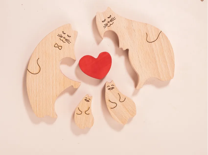 Personalized Wooden Cat Family Puzzle Decor, Perfect Personalized Gift For Family, Unique Gift, Crafted In Vietnam, Home Decor, Custom Gifts, Only At Chus