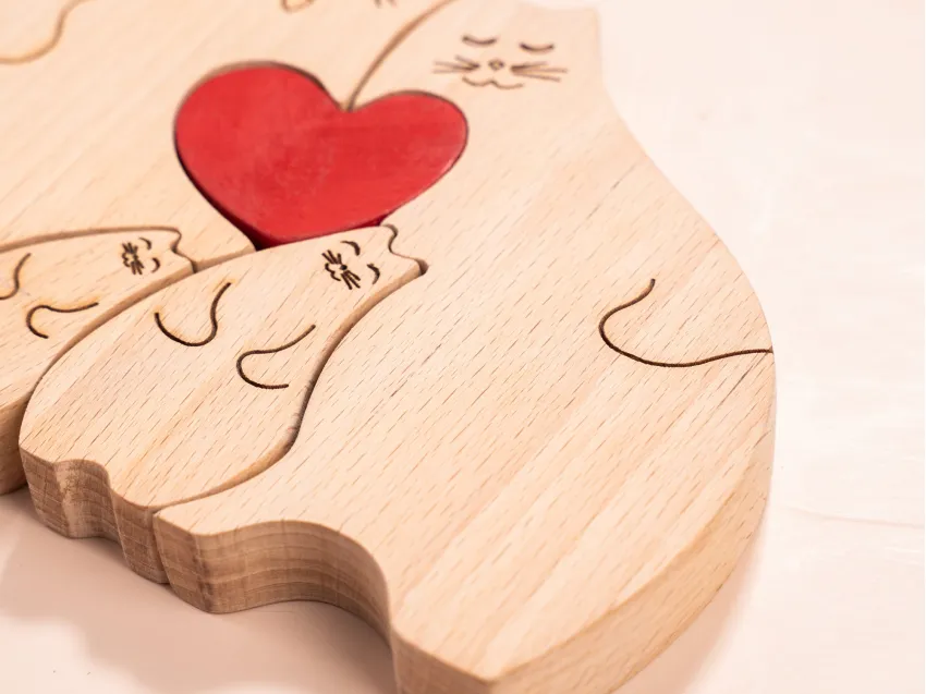 Personalized Wooden Cat Family Puzzle Decor, Perfect Personalized Gift For Family, Unique Gift, Crafted In Vietnam, Home Decor, Custom Gifts, Only At Chus