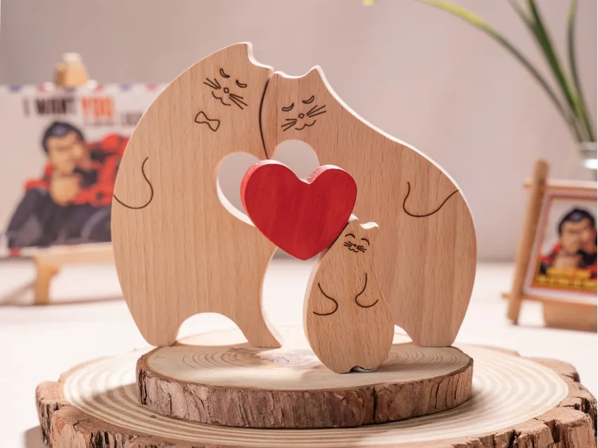 Personalized Wooden Cat Family Puzzle Decor, Perfect Personalized Gift For Family, Valentine Gift, Crafted In Vietnam, Custom Gifts, Only At Chus