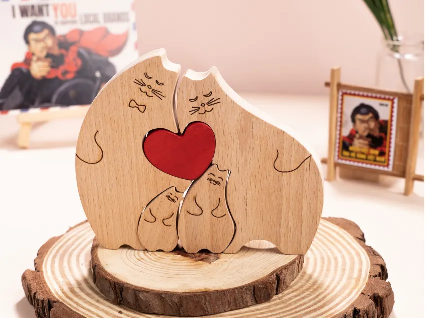 Personalized Wooden Cat Family Puzzle Decor, Perfect Personalized Gift For Family, Valentine Gift, Crafted In Vietnam, Custom Gifts, Only At Chus