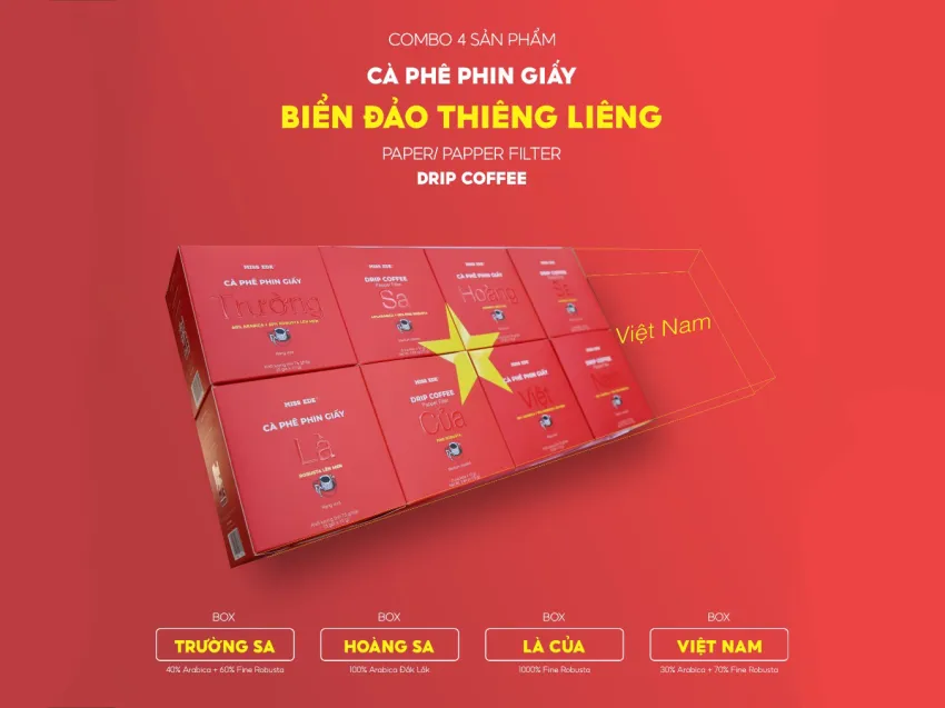 Combo Cà Phê Phin Giấy - CHỦ QUYỀN BIỂN ĐẢO THIÊNG LIÊNG, Hoàng Sa Trường Sa Là Của Việt Nam, Cà Phê Việt Nam Nguyên Chất, Cà Phê Đặc Sản