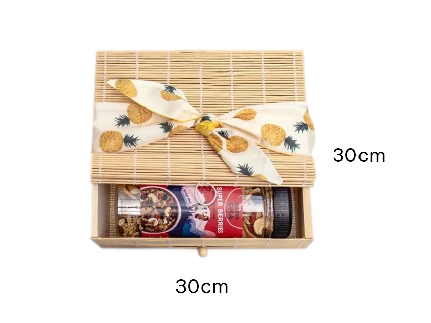 Cheerful Gift Box, Nutritious Snack And Kombucha Gift Set, Healthy Afternoon Snack, Meaningful Gifts, Eco-Friendly Bamboo Gift Box