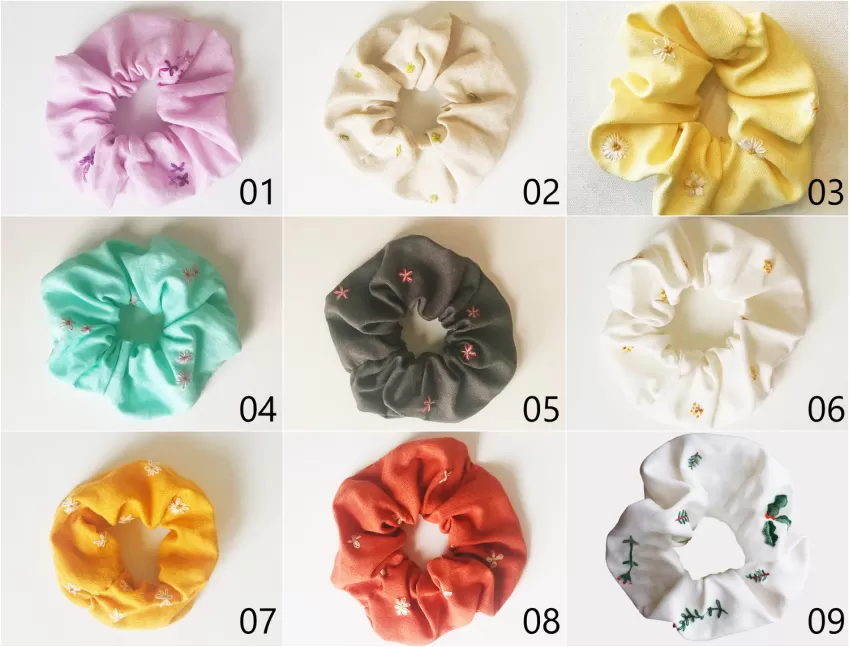 Dây Cột Tóc Thêu, Scrunchies Đeo Tay, Thiết Kế Mộc Mạc, Quà Tặng Cho Cô Nàng Yêu Thích Phong Cách Vintage