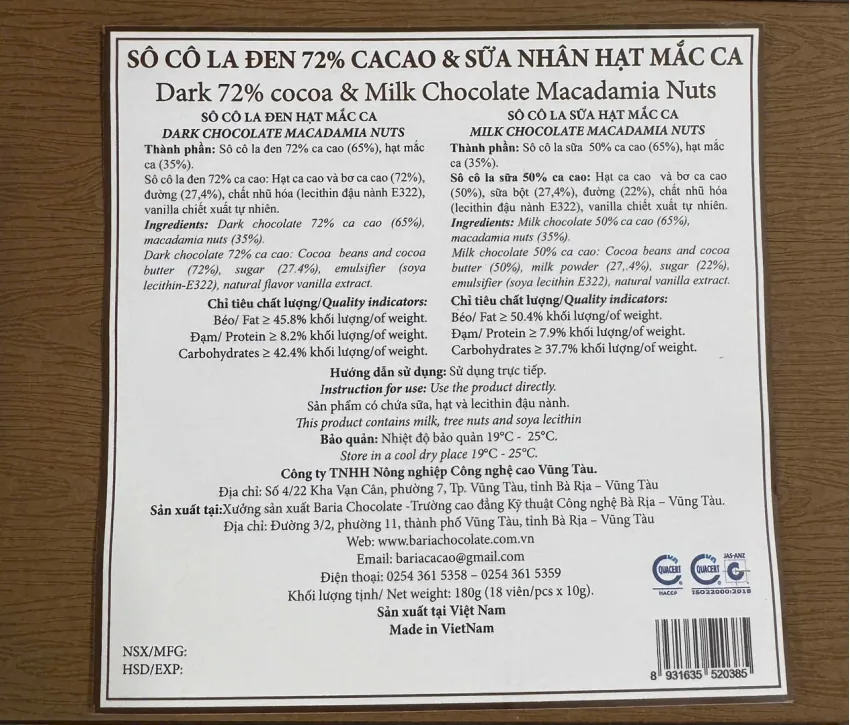 Hộp Socola Nhân Mắc Ca, 18 Viên Socola Đen & Sữa, Vị Ngon Đậm Đà & Tốt Cho Sức Khỏe, Socola Nguyên Chất, Ăn Vặt Lành Mạnh, Quà Tặng Đặc Sản Việt Nam