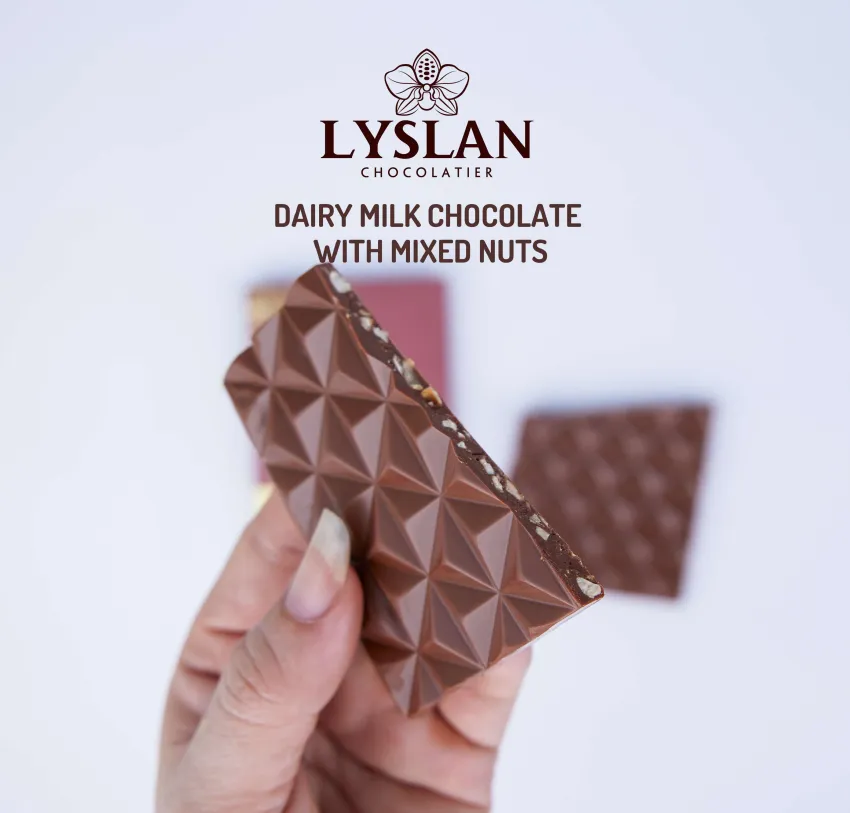 57% Dairy Milk Chocolate With Mixed Nuts, 64Gr, Rich Creamy & Crunchy Melt Finale, Vietnamese Chocolate, Pure Vietnamese Cocoa, Delicious Vietnam Gift 57% Dairy Milk Chocolate With Mixed Nuts, 64Gr, Rich Creamy & Crunchy Melt Finale, Vietnamese Chocolate, Pure Vietnamese Cocoa, Delicious Vietnam Gift