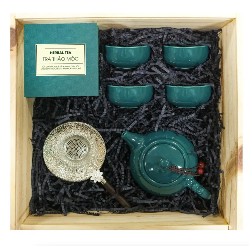 "Peaceful Teatime" Gift Box, Immerse In A Moment Of Tea Enjoyment, Herbal Tea Gift Set With Porcelain Teapot & Tea Infuser, Elegant Wooden Gift Box