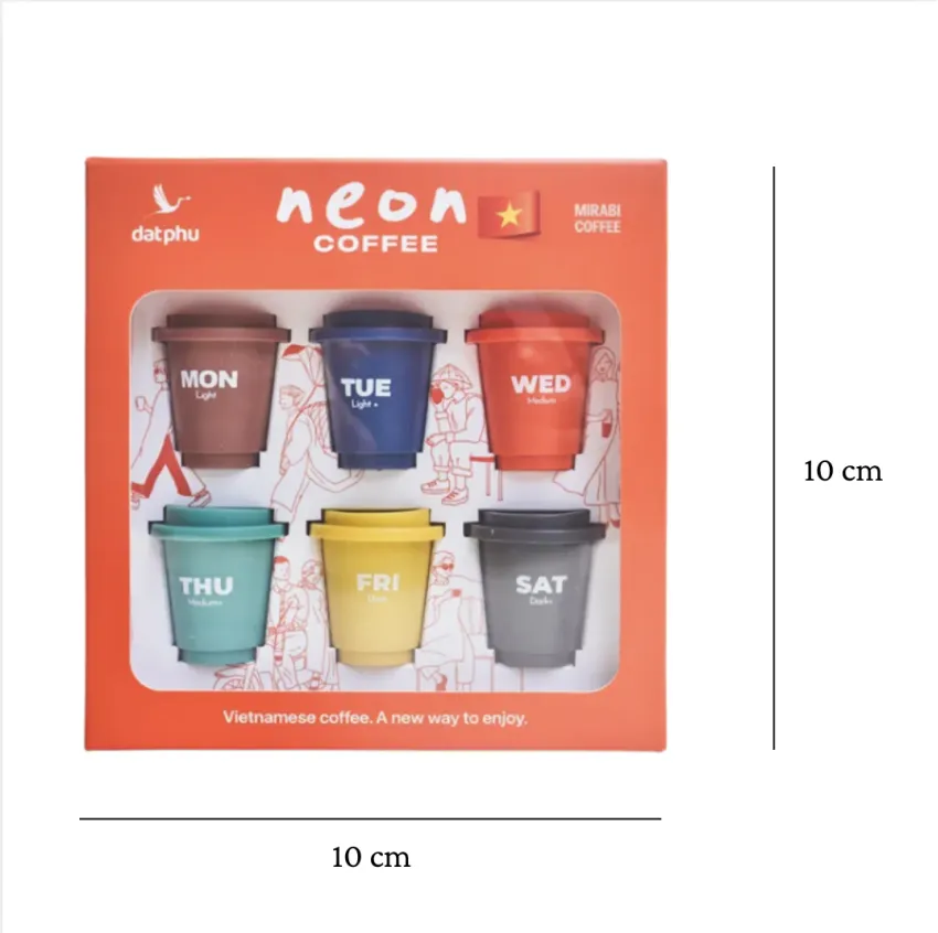 Neon Coffee Box (6 Capsules), Convenient Packaging For Busy Week, Freeze-Dried Coffee, 6 Different Flavors, Cold Water Brewing, Vietnamese Gift