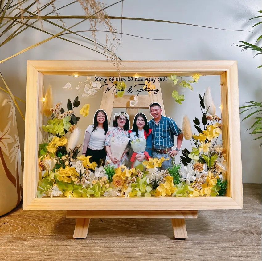 Wooden Framed Dried Flower Art, Personalized Photo & Message, Preserve Your Beautiful Memories, Dried Flower Frame, Souvenir, Handmade Decoration