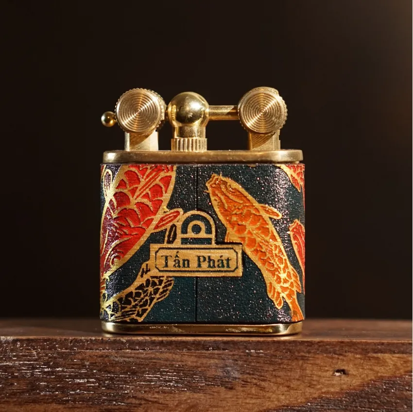 Koi Fish In The Pond Hand-Drawn Leather Classic Lighter, Perfect Blend Of Art And Function, Personalized Gifts, Unique Gift For Him, Feng Shui Gift, Corporate Gift