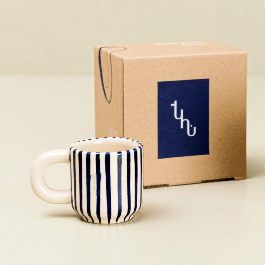 Blue Stripes Ceramic Espresso Cup, Vietnamese Ceramics, Household Items, Ceramic, Rustic, Kitchenware, Handmade, Non-toxic, Decorations, Gift Ideas