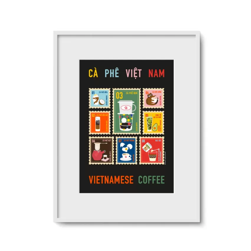 Coffee Stamps, Art Print In A4 Size, Coffee-shaped Stickers, Vietnam Souvenir, Gift for Coffee Lovers, Beautiful Decorative Print, Gift for Coffee Aficionados