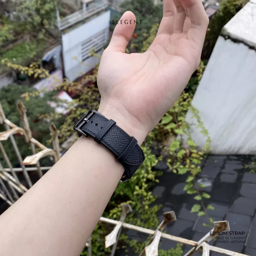 Black Epsom Leather Handcrafted Watch Strap, Minimalist And Elegant Style, Premium Epsom Leather Material, Durable And Beautiful Black Epsom Leather Handcrafted Watch Strap, Minimalist And Elegant Style, Premium Epsom Leather Material, Durable And Beautiful