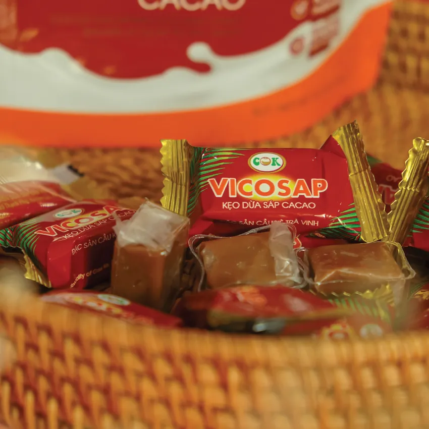 Cocoa Macapuno Coconut Candy, Specialty Of Tra Vinh, Sweet Candy Without Artificial Coloring, Safe For Children, Family Gift