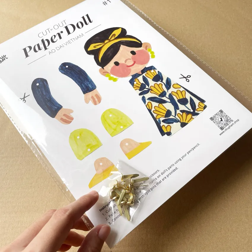 DIY Vietnamese Ao Dai Girl Paper Dolls, Including Coloring Pages