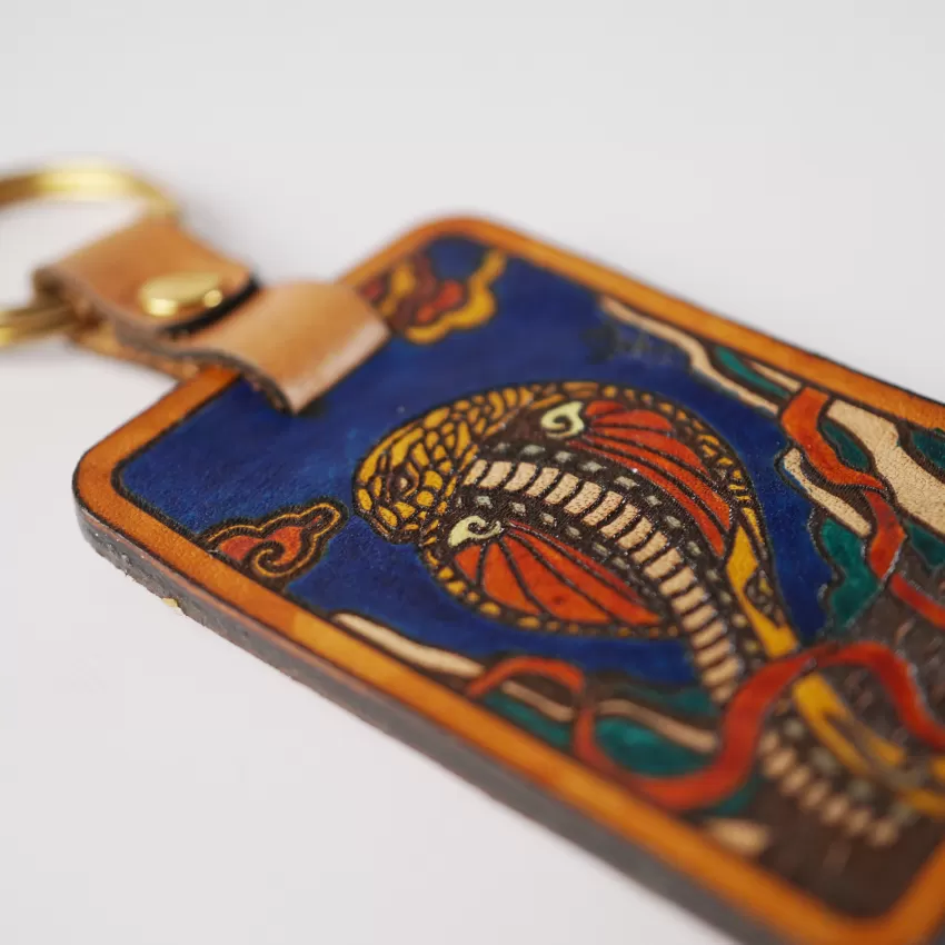 “Snake” Hand-drawn Leather Keychain, 12 Zodiacs Collection