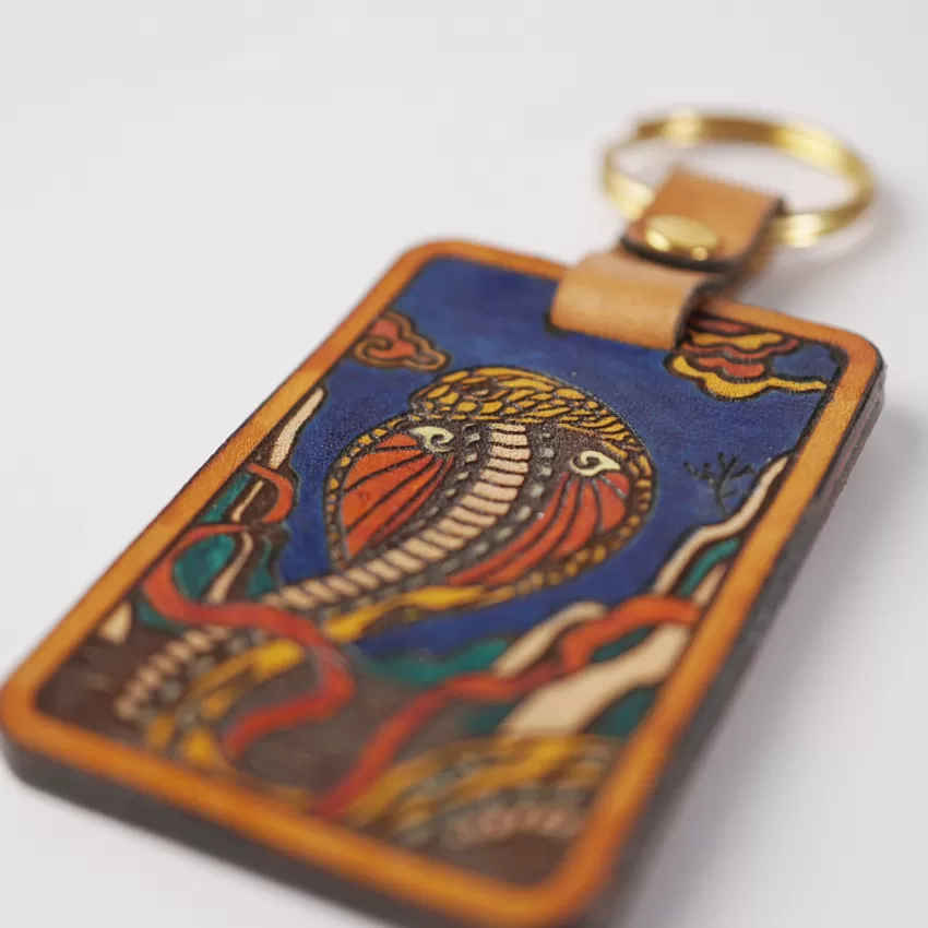 “Snake” Hand-drawn Leather Keychain, 12 Zodiacs Collection