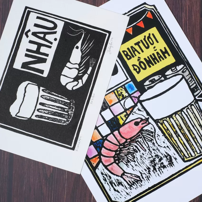 “Nhau”, Woodcut Artprint, Vietnamese Culture, Environmentally Friendly Materials, Decorative Art “Nhau”, Woodcut Artprint, Vietnamese Culture, Environmentally Friendly Materials, Decorative Art