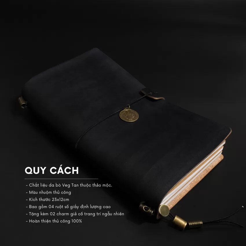 Sổ Tay Da Bò Veg Tan, 23x12cm, Phong Cách Cổ Điển Sang Trọng, Sổ Tay Da Thật, Màu Nhuộm Thủ Công Kèm Charm, Lõi Giấy Linh Hoạt, Quà Tặng Đồng Nghiệp