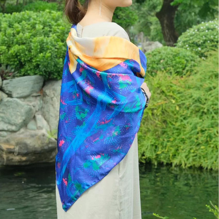Khăn Lụa Satin Con Mèo, Nền Xanh, Khăn Lụa In Hình Mèo, Khăn Lụa Họa Tiết, Khăn Lụa Bandana, Khăn Choàng Thời Trang