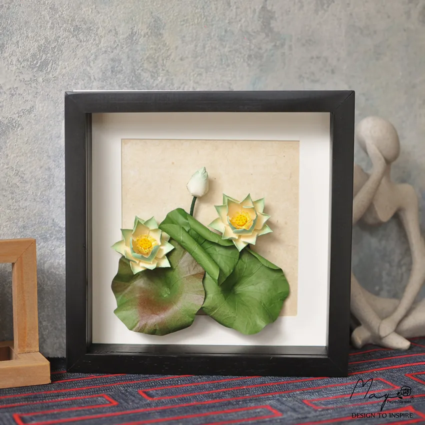 Handmade Paper Flower Painting - Lotus And Dó Paper MAYPAPERFLOWER 25x25cm Wooden Frame, Interior Decoration, Handmade Gifts, Personalized Gifts, Corporate Gift Handmade Paper Flower Painting - Lotus And Dó Paper MAYPAPERFLOWER 25x25cm Wooden Frame, Interior Decoration, Handmade Gifts, Personalized Gifts, Corporate Gift