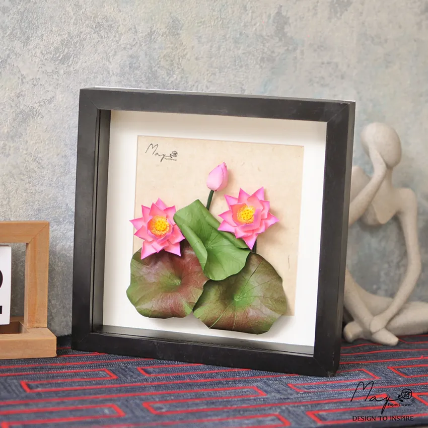Handmade Paper Flower Painting - Lotus And Dó Paper MAYPAPERFLOWER 25x25cm Wooden Frame, Interior Decoration, Handmade Gifts, Personalized Gifts, Corporate Gift Handmade Paper Flower Painting - Lotus And Dó Paper MAYPAPERFLOWER 25x25cm Wooden Frame, Interior Decoration, Handmade Gifts, Personalized Gifts, Corporate Gift