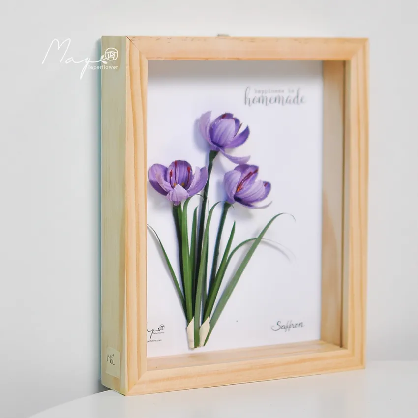 Handmade Paper Flower Painting - Saffron Maypaperflower With 40x40cm Wooden Frame Handmade Paper Flower Painting - Saffron Maypaperflower With 40x40cm Wooden Frame