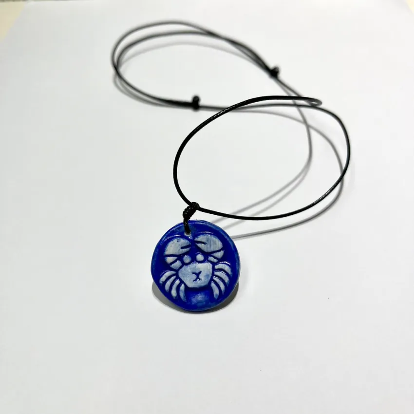 Crab Ceramic Necklace, Handcrafted Glazed Ceramic Accessory, Green And White Colors, Unique Accessory, Distinctive Characteristic Crab Ceramic Necklace, Handcrafted Glazed Ceramic Accessory, Green And White Colors, Unique Accessory, Distinctive Characteristic