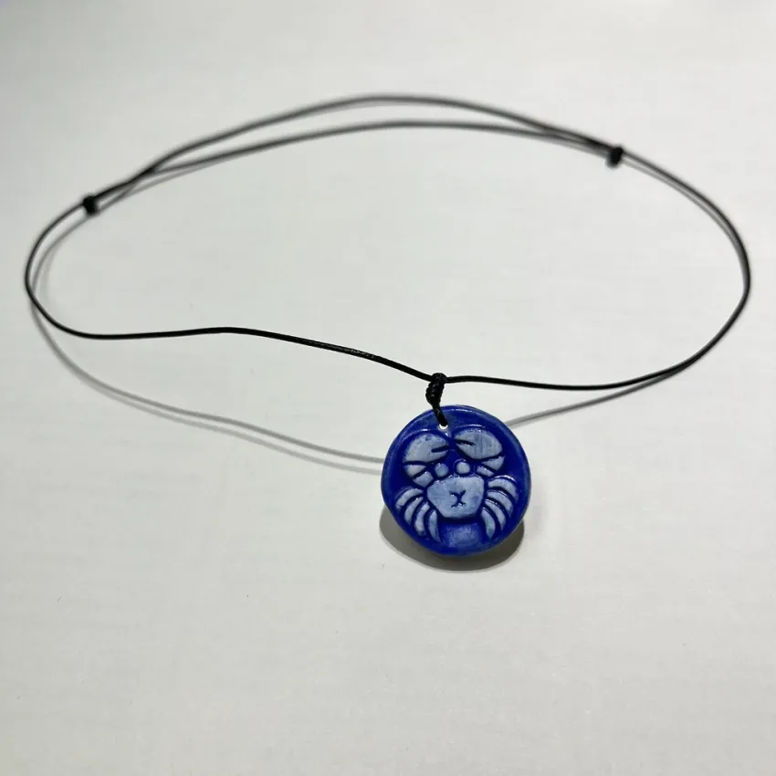Crab Ceramic Necklace, Handcrafted Glazed Ceramic Accessory, Green And White Colors, Unique Accessory, Distinctive Characteristic Crab Ceramic Necklace, Handcrafted Glazed Ceramic Accessory, Green And White Colors, Unique Accessory, Distinctive Characteristic