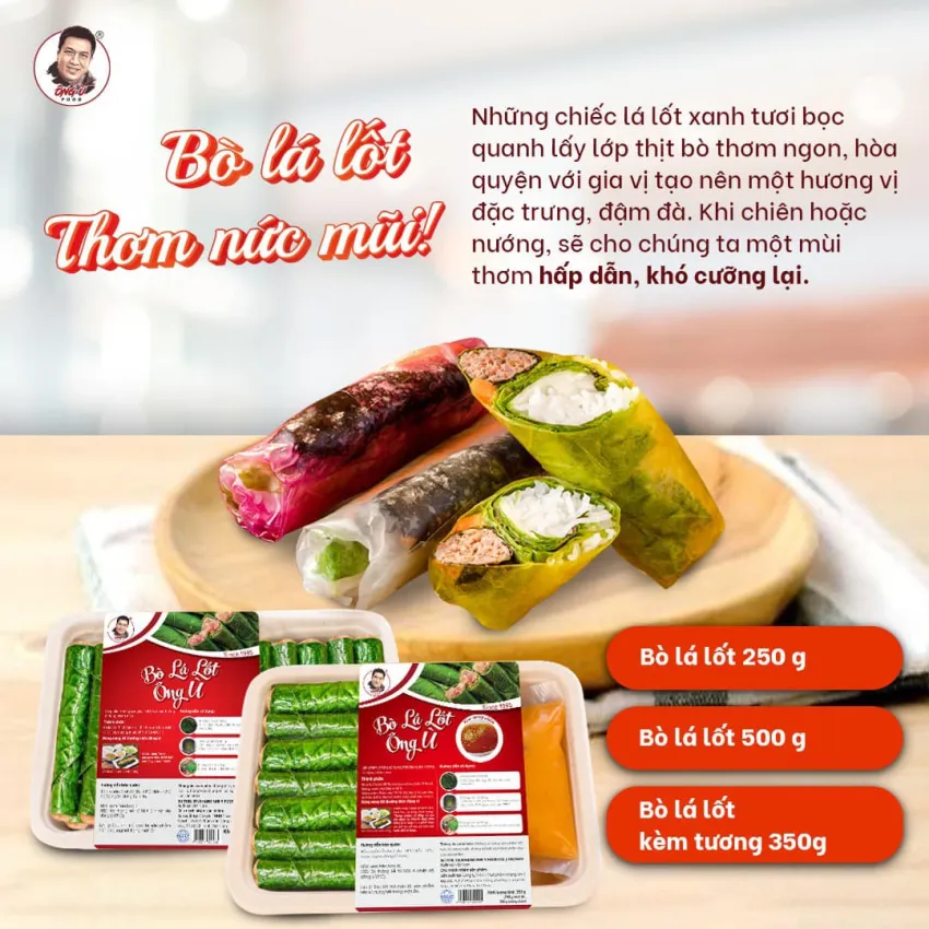 [HCMC Only] Ong U Beef In Piper Lolot Leaves, Clean Beef, Used For Frying Or Grilling, Piper Lolot Beef Rolls, Grilled Beef, Vietnamese Dishes