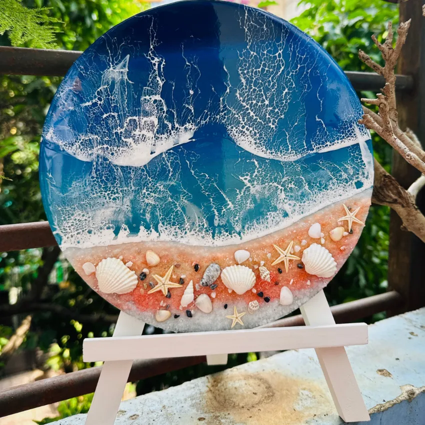 Tranh Biển Epoxy Resin Để Bàn, Góc Nhỏ Của Biển Xanh, Tranh Epoxy Resin, Tranh Để Bàn, Vỏ Ốc Và Cát Biển Thật, Đồ Trang Trí, Quà Tặng Độc Đáo