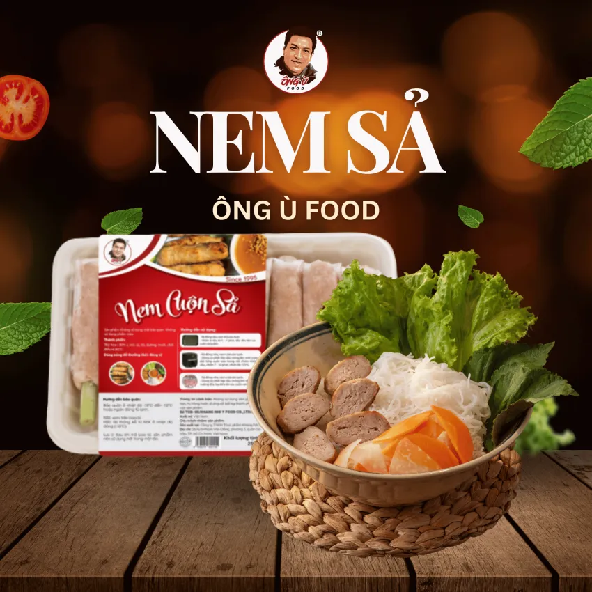 [HCMC Only] Ông Ù Lemongrass Pork Skewer 250G, Rich Flavor, Clean Pork, Fried Pork Roll, No Preservatives, Safe Ingredients, Vietnamese Specialties