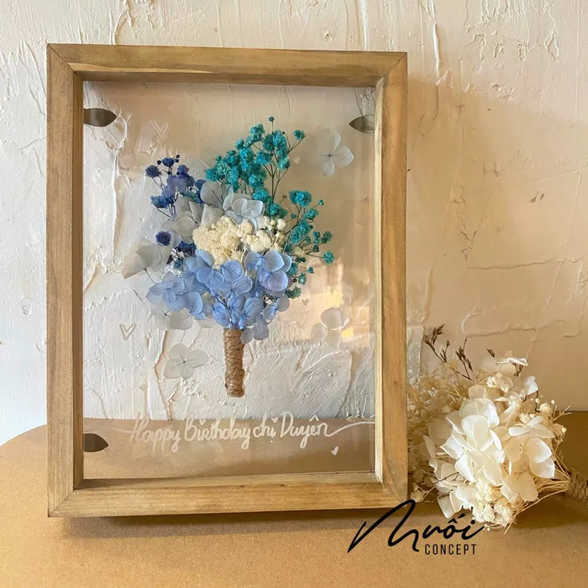 Dried Flower Bouquet For Happy Birthday, Birthday Greeting Frame, A Timeless Piece Of Natural Art, Unique Gifts, 8/3 Gifts, Personalized Gift For Her