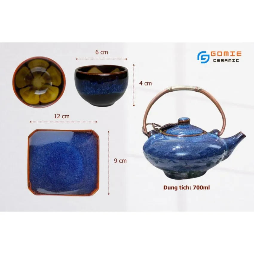 Bộ Ấm Nón Lá Men Xanh Biển Hỏa Biến 6 Món, Gốm Sứ Bát Tràng Cao Cấp, Chén Đúc Lòng Hoa, Bình Trà Gốm Nghệ Thuật, Đầy Đủ Phụ Kiện, Quà Tặng Tinh Tế