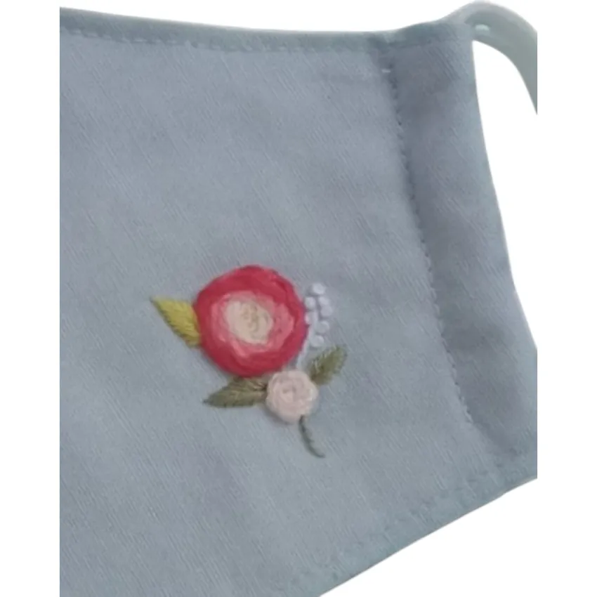 Two-Rose Embroidery Linen Face Mask, The Charming Beauty, Adjustable Linen Face Mask, 3-Layer Handmade Face Mask, Eco-Friendly Accessory