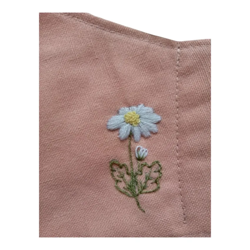 Wild Daisy Embroidery Linen Face Mask, A Touch Of Serenity To Each Day, 3-Ply Mask, Line Face Mask With Adjustable Straps, Eco-Friendly Accessories