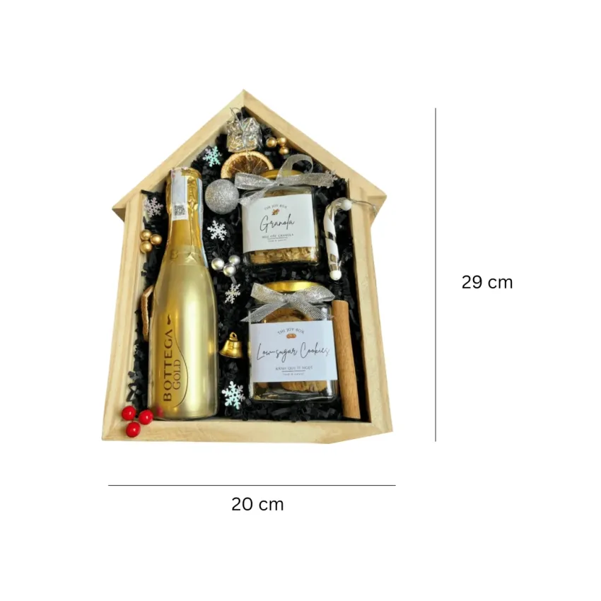 "Eat, Drink & Be Merry" Christmas Gift Box, Luxury Christmas Gift Set With Wine, Granola And Cookies, Premium Wooden Box, Unique Christmas Gift Box