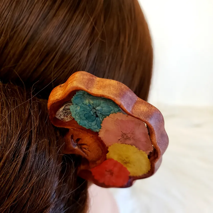 Colorful Petals Resin & Wooden Hair Stick, Elegant Hair Stick, Colorful Flower Patterns, Luxurious Hair Accessory, Elegant Style