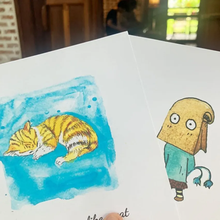 "Tom" Postcard, Melting With An Adorable Cat, Art Postcard With Envelope, Unique Hand-Drawn Postcard, Cute Pattern, Greeting Card, Unique Gift