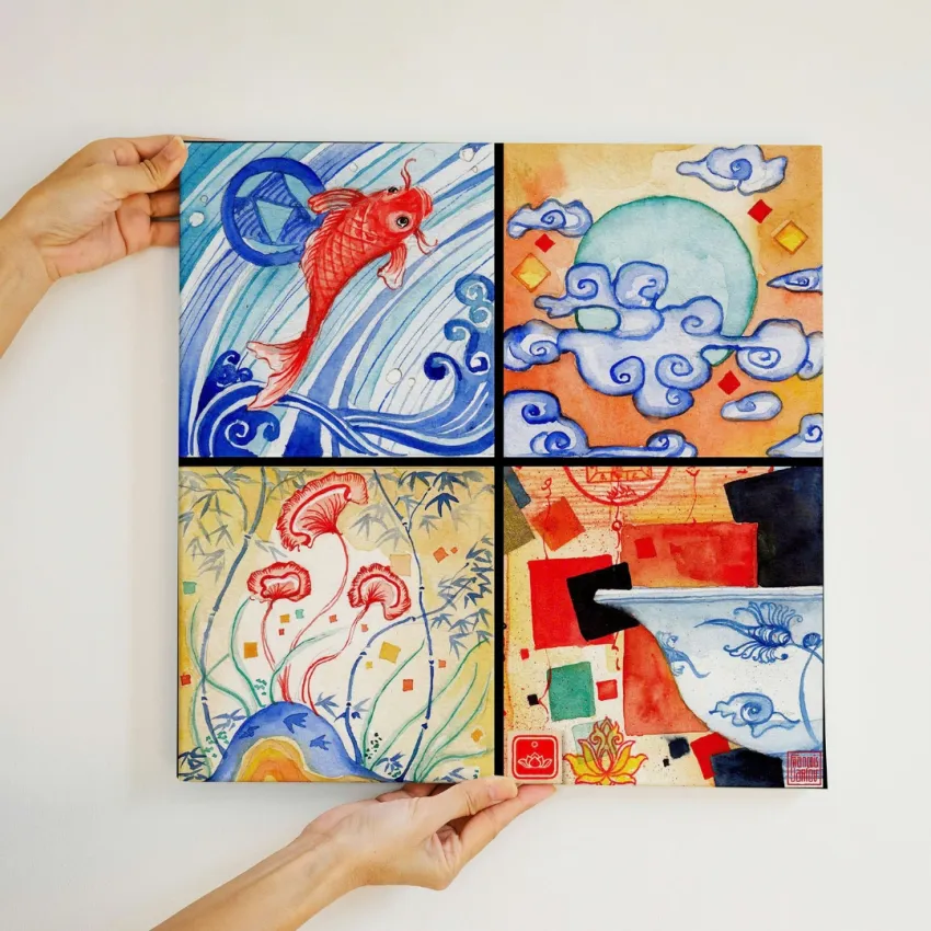Vietnamese Lacquer Painting, 30x30cm, Captures Vietnam Beauty, Vietnamese Themed Paintings, Artistic Decorative Paintings, Vietnamese Souvenirs Vietnamese Lacquer Painting, 30x30cm, Captures Vietnam Beauty, Vietnamese Themed Paintings, Artistic Decorative Paintings, Vietnamese Souvenirs