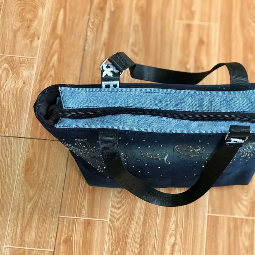 Bling Tote Bag From Old Jeans, The Accessory That Helps You Shine, Convenient Recycled Handbag, Sustainable Fashion Accessory, Unique Birthday Gift Bling Tote Bag From Old Jeans, The Accessory That Helps You Shine, Convenient Recycled Handbag, Sustainable Fashion Accessory, Unique Birthday Gift