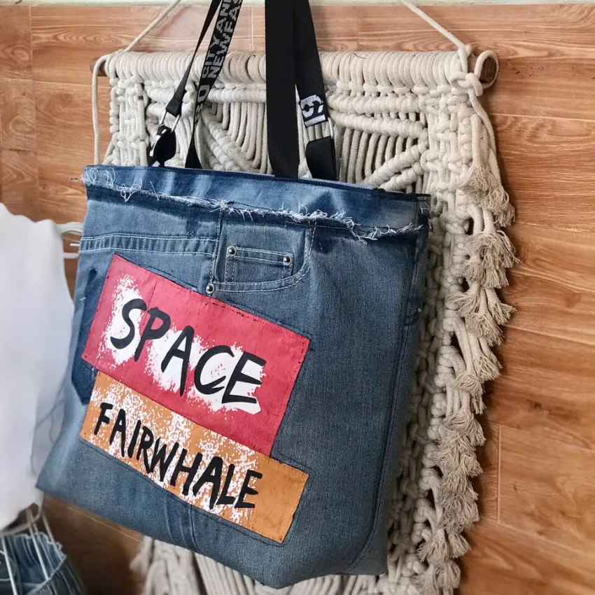 Space Tote Bag From OId Jeans, Vibrant Imprint Of Modern Fashion, Recycled Denim Handbag, Fashion Accessory, Impressive Birthday Gift, Handmade Gift Space Tote Bag From OId Jeans, Vibrant Imprint Of Modern Fashion, Recycled Denim Handbag, Fashion Accessory, Impressive Birthday Gift, Handmade Gift