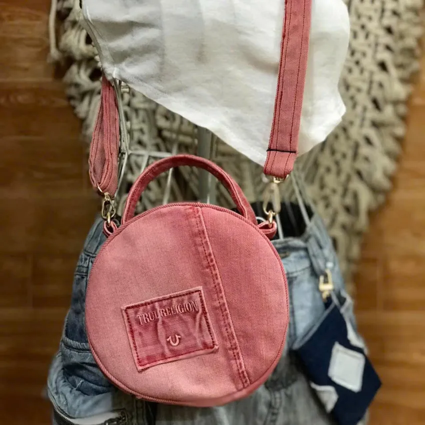 Pink Mini Round Box Bag From Old Jeans, Fresh Every Moment, Fashion Crossbody Bag, Upcycled Jeans Accessory, Creative Birthday Gift, Handmade Gift Pink Mini Round Box Bag From Old Jeans, Fresh Every Moment, Fashion Crossbody Bag, Upcycled Jeans Accessory, Creative Birthday Gift, Handmade Gift