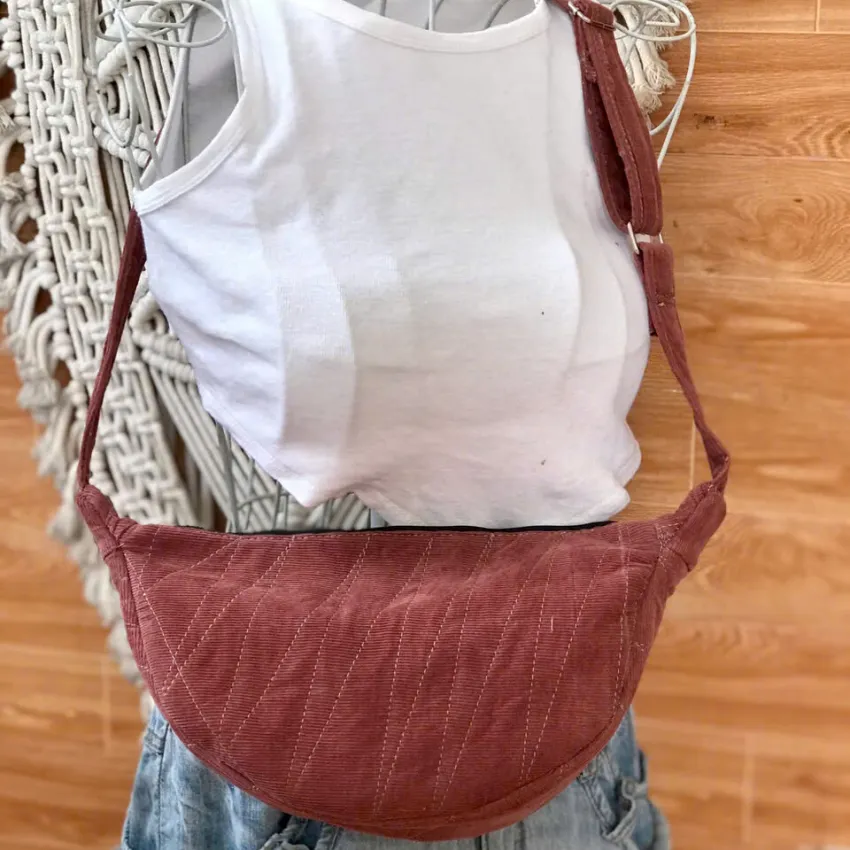 Dark Pink Half-Moon Crossbody Bag From Old Jeans, Amplifying Personal Style, Premium Crossbody Bag, Upcycled Jeans Bag, Creative Birthday Gift Dark Pink Half-Moon Crossbody Bag From Old Jeans, Amplifying Personal Style, Premium Crossbody Bag, Upcycled Jeans Bag, Creative Birthday Gift
