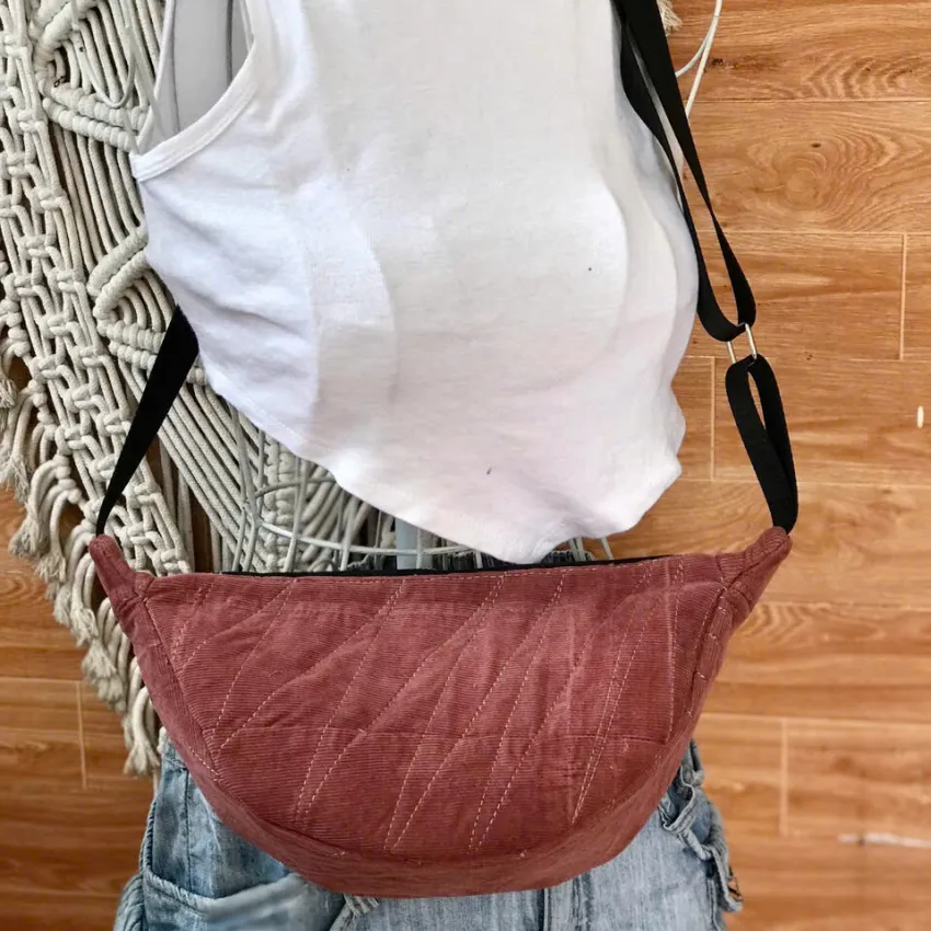 Pink Half-Moon Crossbody Bag From Old Jeans,  One-of-a-Kind Color Palette, Half-Moon Bag, Denim Crossbody Bag, Upcycled Accessory, Unique Birthday Gift