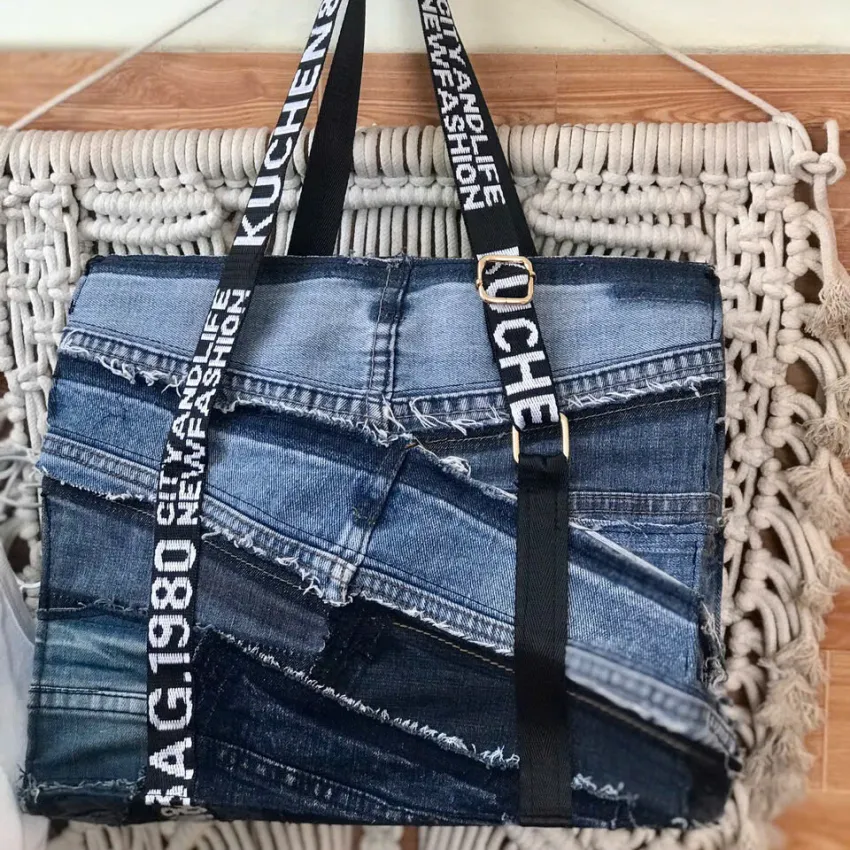 Patchwork Flap Tote Bag From Old Jeans, Creating Impressive Shapes In Any Space, Sustainable Fashion Handbag, Unique Accessory, Unique Handmade Gift Patchwork Flap Tote Bag From Old Jeans, Creating Impressive Shapes In Any Space, Sustainable Fashion Handbag, Unique Accessory, Unique Handmade Gift
