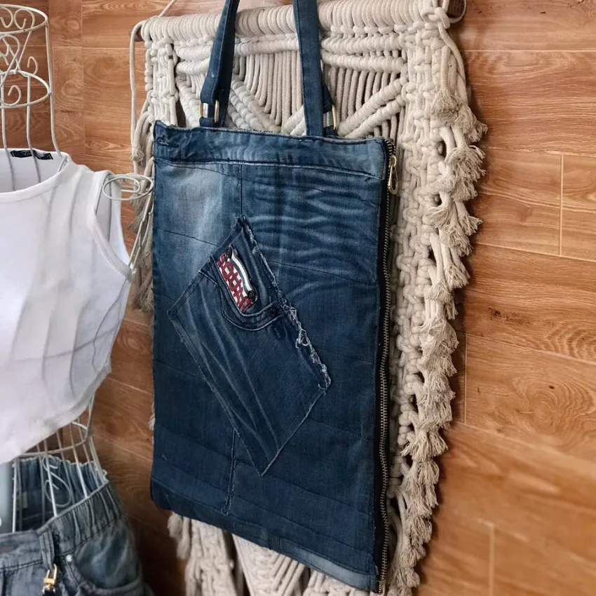 "7Color" Slim Tote Bag From Old Jeans, Honoring Creative Souls, Denim Tote Bag, Fashion Accessory, Impressive Birthday Gift, Unique Handmade Gift "7Color" Slim Tote Bag From Old Jeans, Honoring Creative Souls, Denim Tote Bag, Fashion Accessory, Impressive Birthday Gift, Unique Handmade Gift