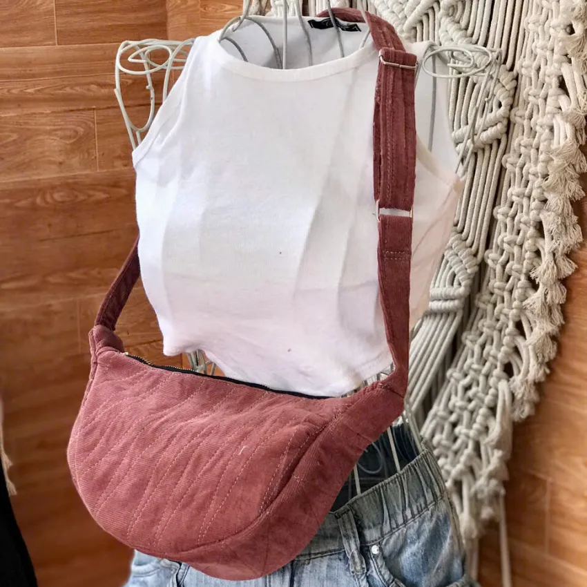 Dark Pink Half-Moon Crossbody Bag From Old Jeans, Amplifying Personal Style, Premium Crossbody Bag, Upcycled Jeans Bag, Creative Birthday Gift Dark Pink Half-Moon Crossbody Bag From Old Jeans, Amplifying Personal Style, Premium Crossbody Bag, Upcycled Jeans Bag, Creative Birthday Gift