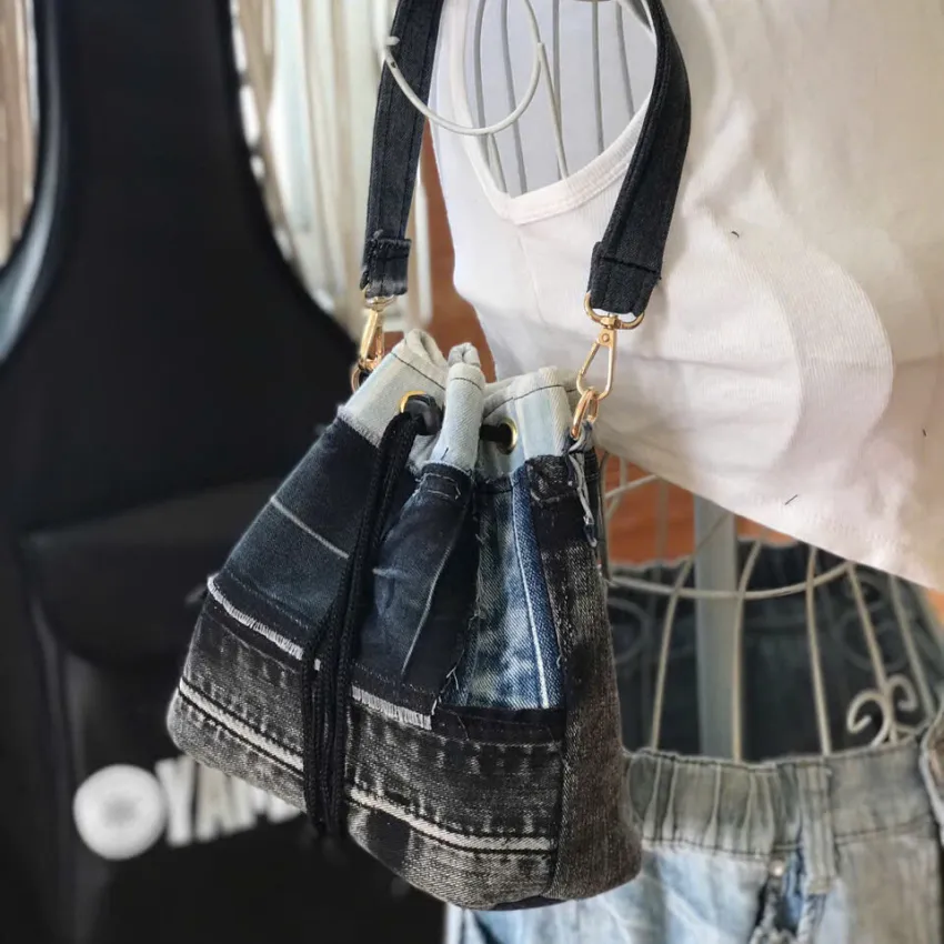 Gray & Black Bucket Bag From Old Jeans, Signature Mark On Every Line, Jeans Handbag, Sustainable Fashion Accessory, Birthday Gift, Handcrafted Gift Gray & Black Bucket Bag From Old Jeans, Signature Mark On Every Line, Jeans Handbag, Sustainable Fashion Accessory, Birthday Gift, Handcrafted Gift