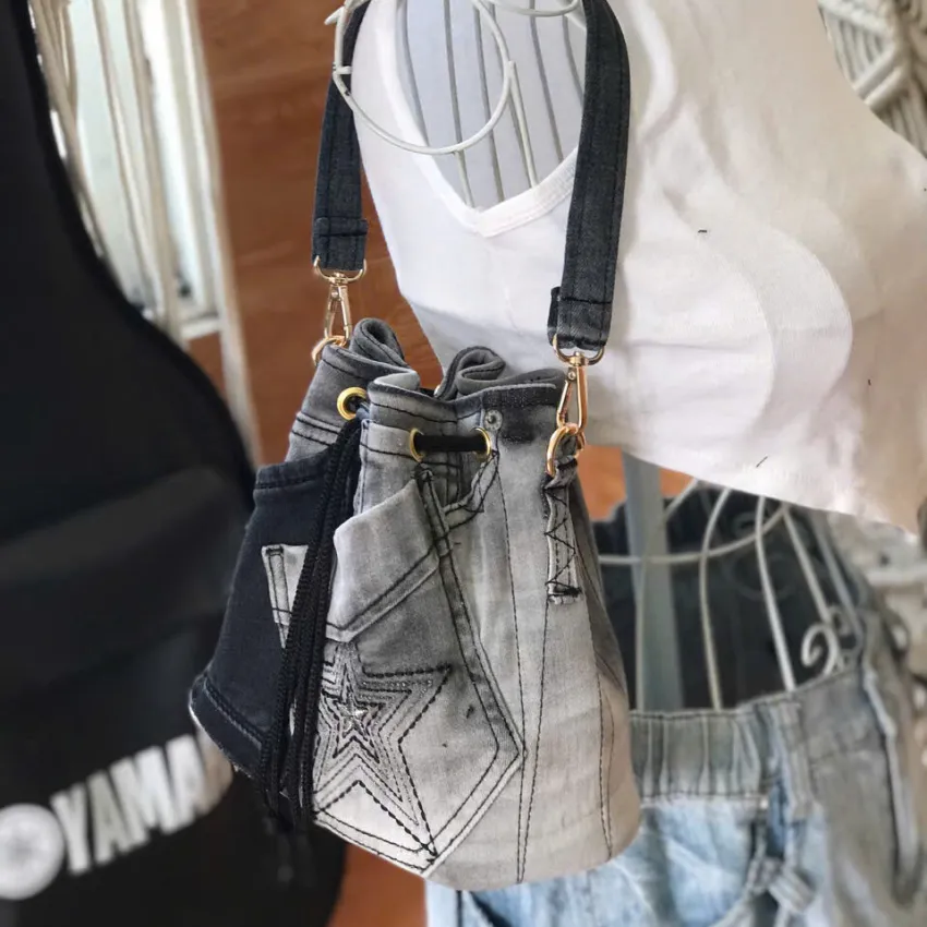 Gray Tie-Dye Bucket Bag From Old Jeans, Unique Color Palette For Your Style, Upcycled Bag, Jeans Accessory, Impressive Birthday Gift, Handcrafted Gift Gray Tie-Dye Bucket Bag From Old Jeans, Unique Color Palette For Your Style, Upcycled Bag, Jeans Accessory, Impressive Birthday Gift, Handcrafted Gift
